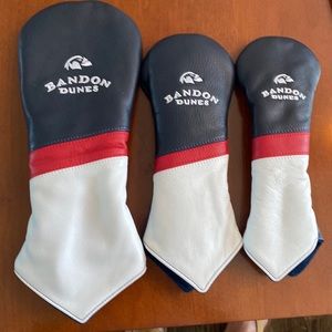 Bandon Dunes Links & Kings Leather Headcover Set 3 total.  New